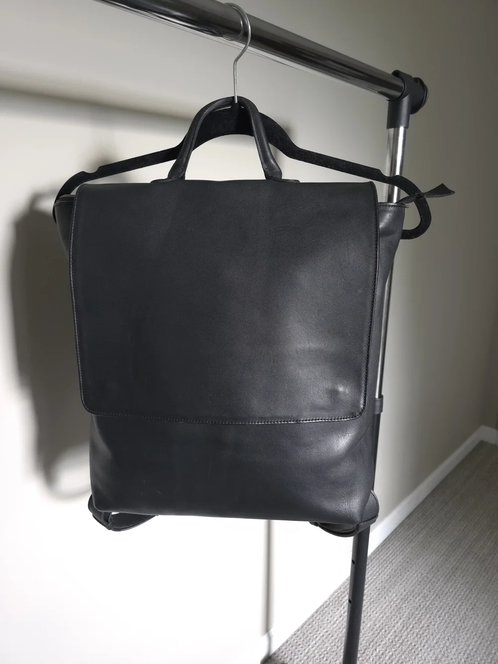 Black Leather & Suede Unisex Backpack, Handmade